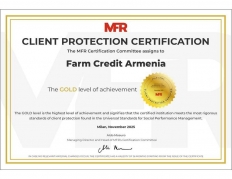 Ֆարմ Կրեդիտ Արմենիան կրկին արժանացել է Հաճախորդների պաշտպանության սերտիֆիկացման ՈՍԿԵ մակարդակի և Սոցիալական ու բնապահպանական sBB+ գնահատականի 
